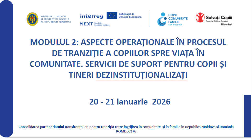 CCF Moldova continuă instruirile pentru specialiștii ATAS privind tranziția copiilor din îngrijirea rezidențială în familie și comunitate”