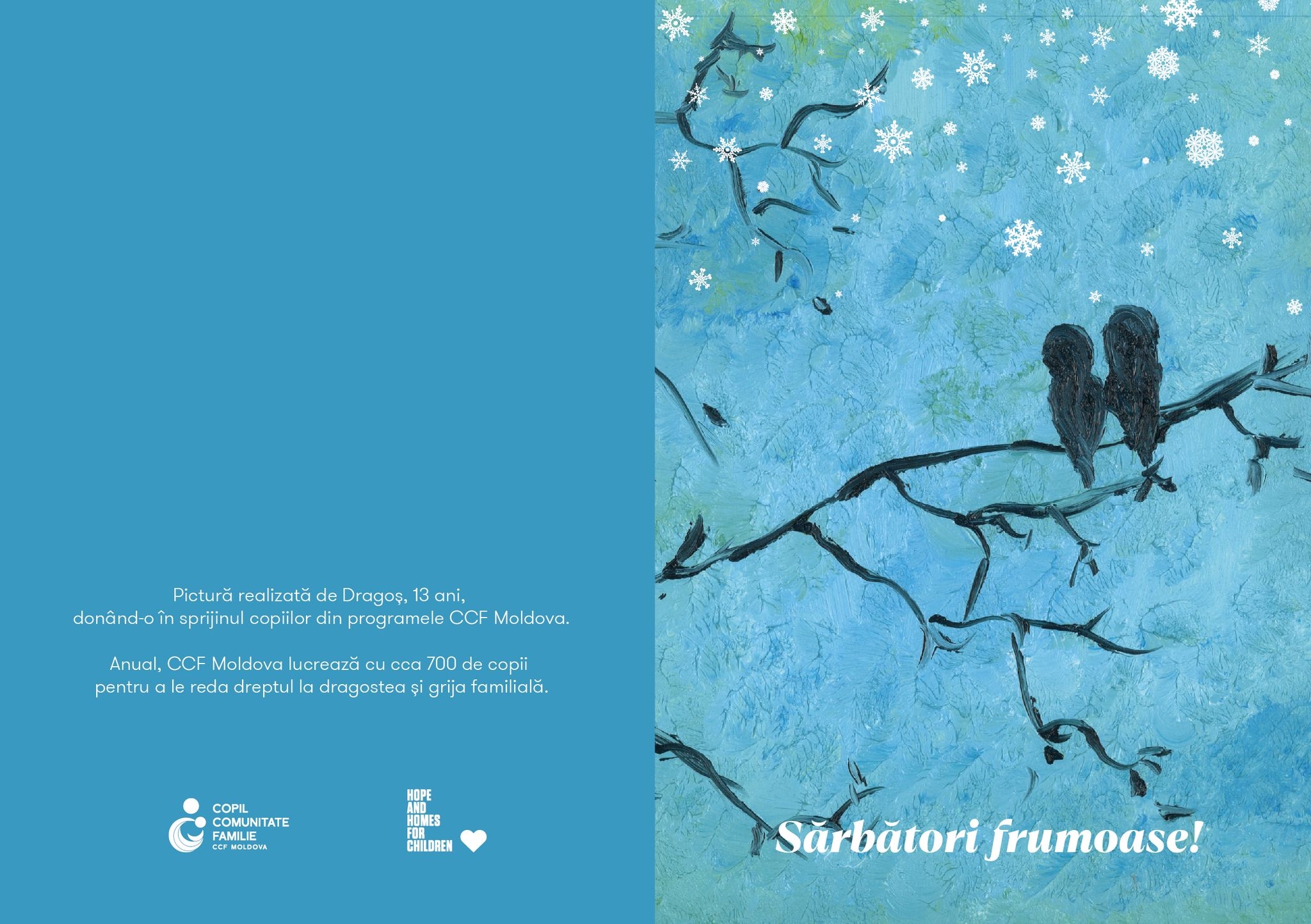 Păsările. Pictură realizată de Dragoș, 13 ani, donând-o în sprijinul copiilor din programele CCF Molodva.