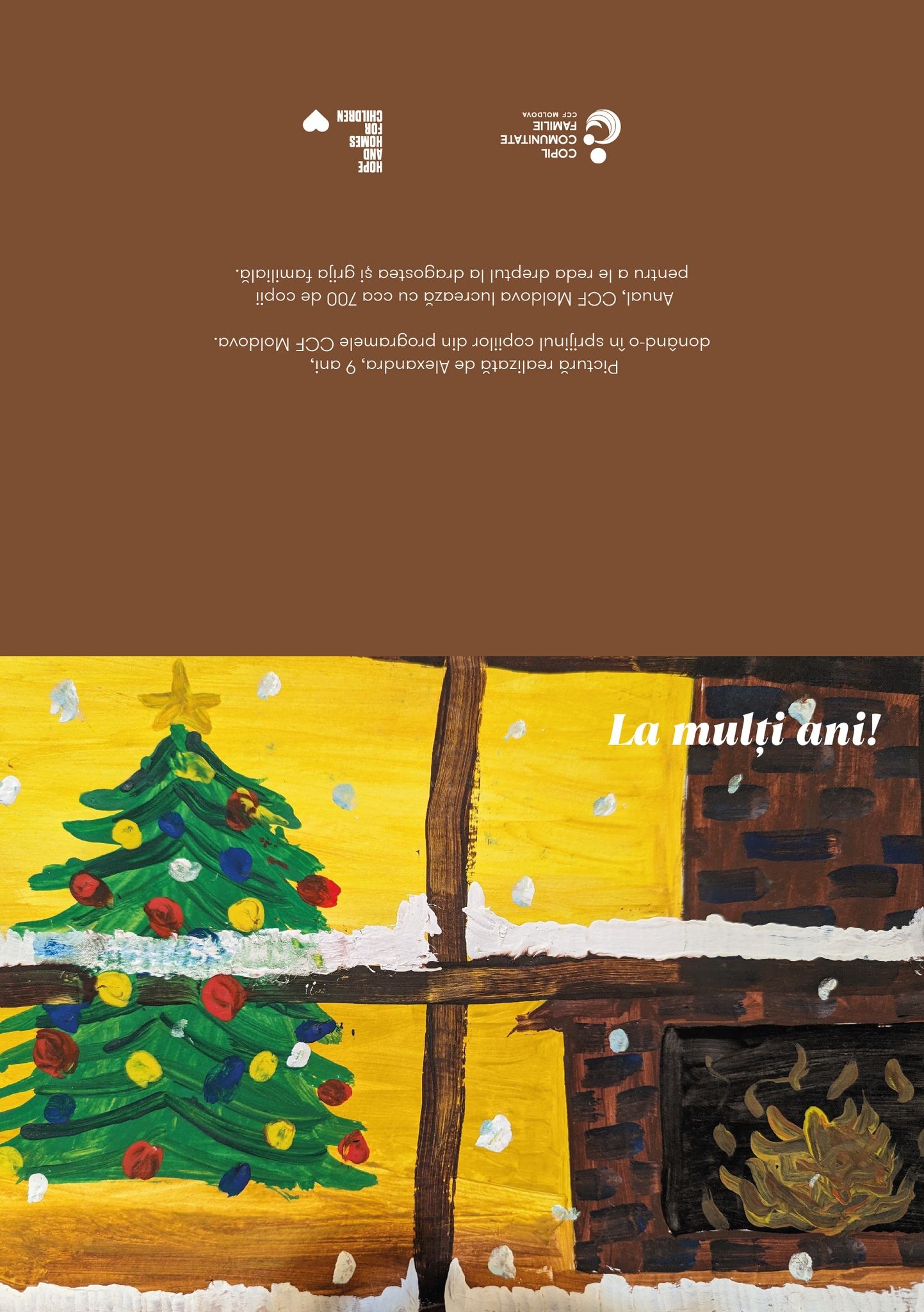 Șemineu. Pictură realizată de Alexandra, 9 ani, donând-o în sprijinul copiilor din programele CCF Molodva.